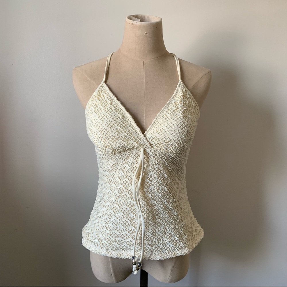 Y2K Light Yellow Athena Crochet Halter Crop Top